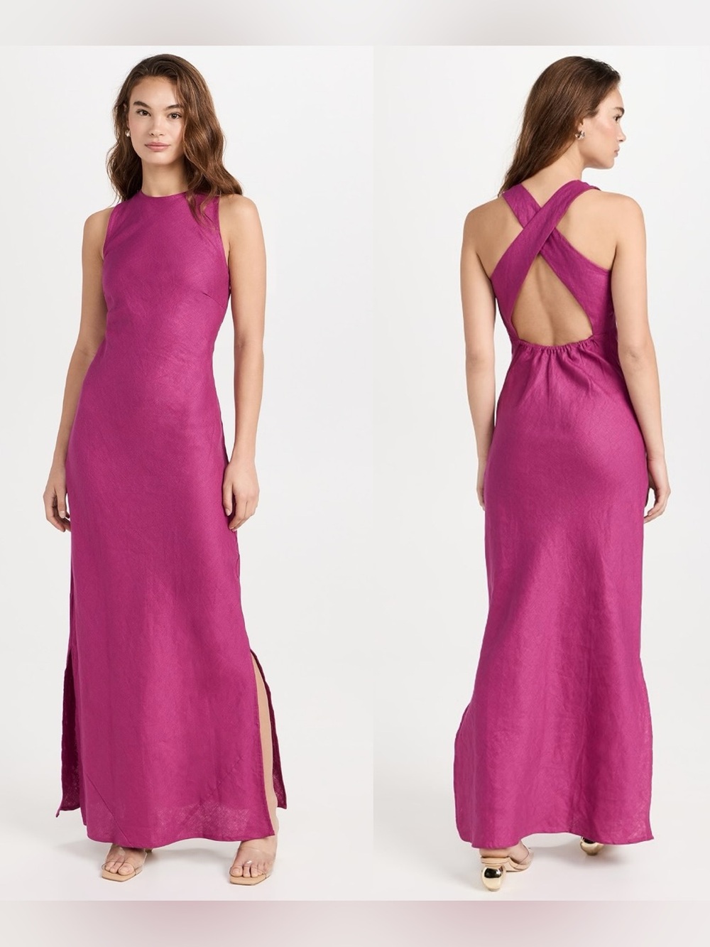 Faithfull The Brand Sz Sm Lobo Open-Back Linen Maxi Dress